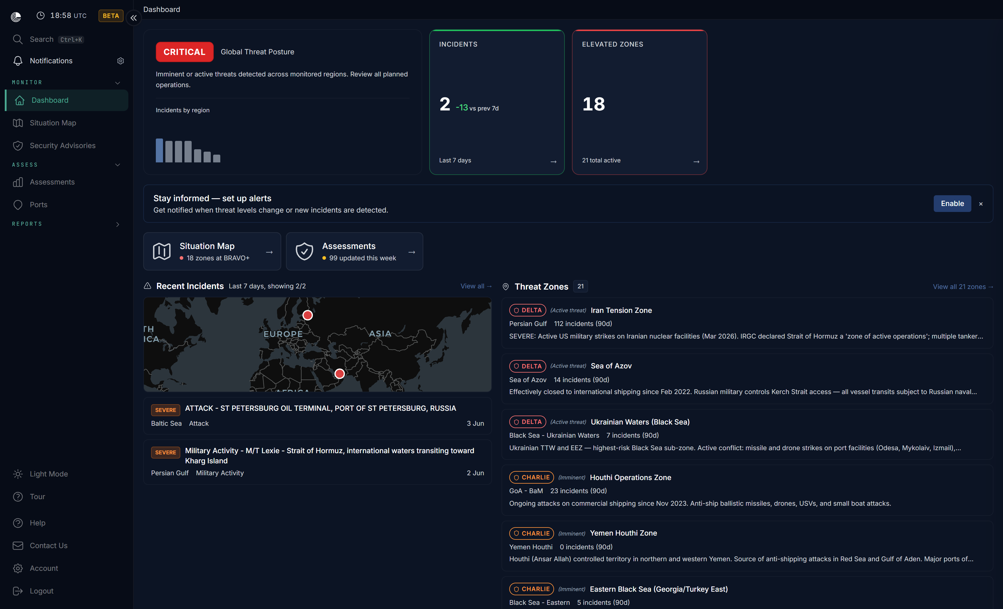 Verihelm maritime risk intelligence platform dashboard