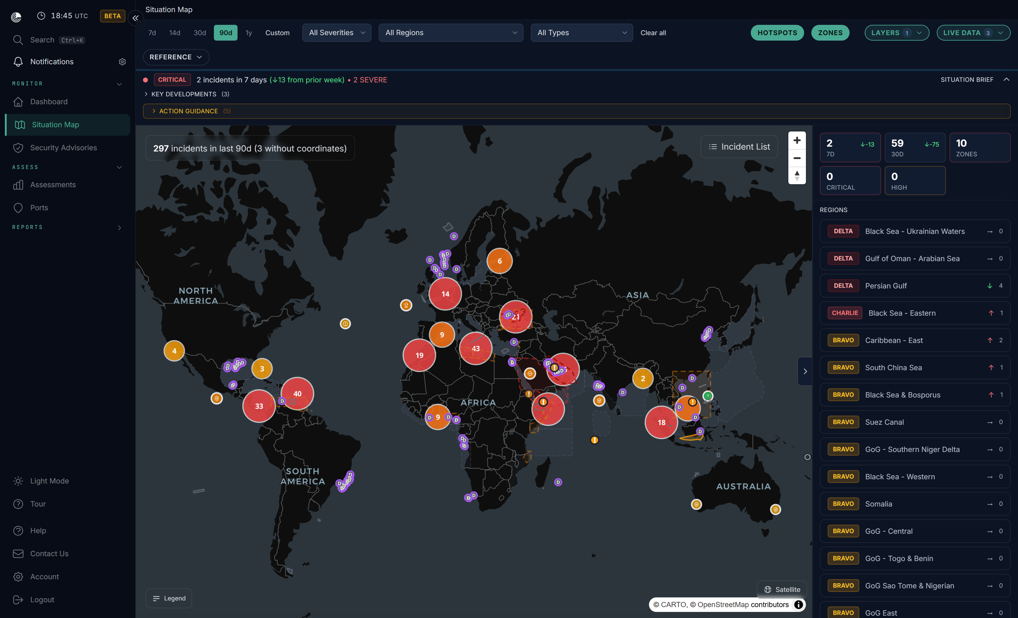Verihelm situation map across maritime regions